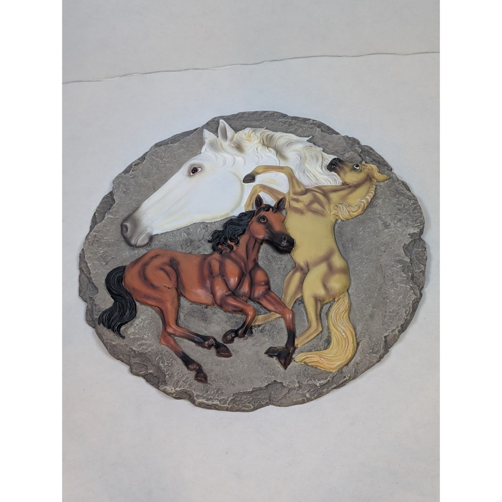 Vintage 3 Horse Wall Plaque Large 20" Equestrian Horse Decor 13063 Original Box